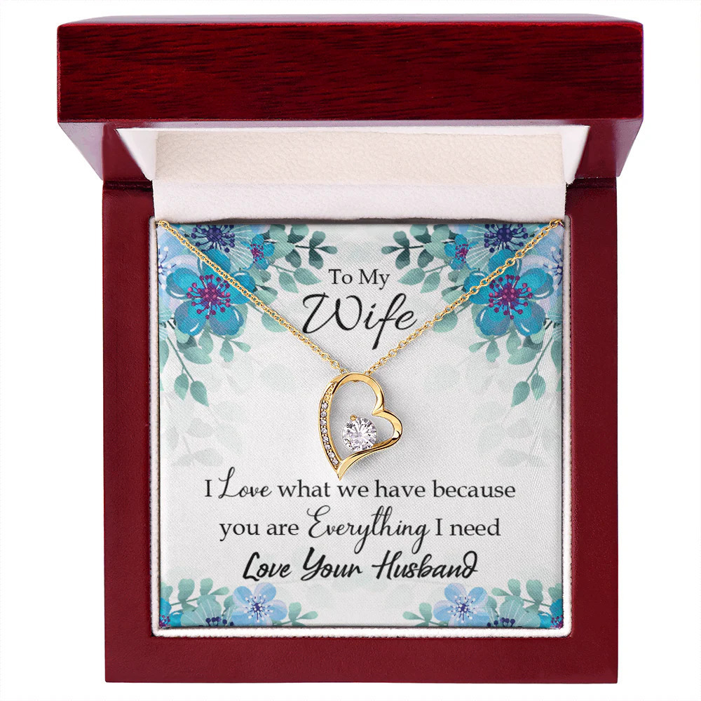 Wife When You Love Forever Love CZ Heart Necklace Yellow Gold Luxury Box